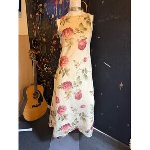 Connected Petite Rose Floral Sleeveless Maxi Dress Cream Pink 8P M3600306P